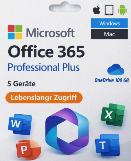 Microsoft Office 365 – Pro Plus - 5 Geräte | für Mac & Windows & iOS
