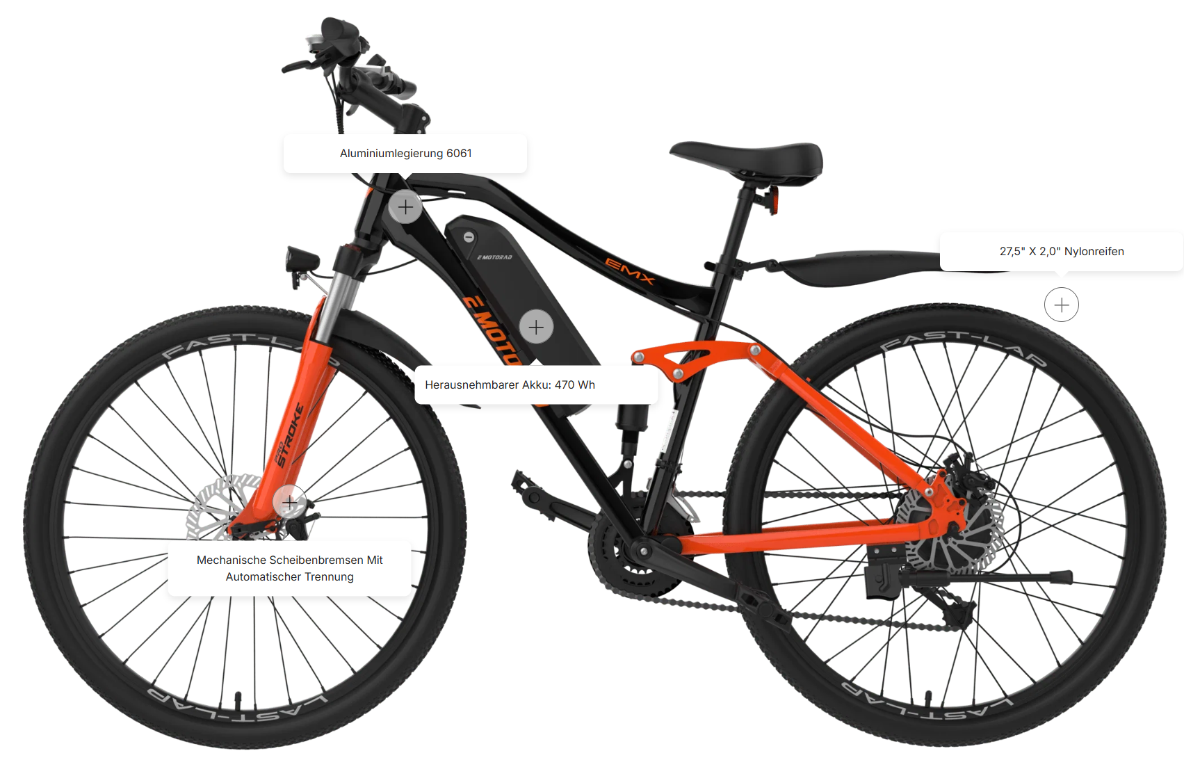 EMotorad EMX+ E-Mountainbike 27,5″ – 470 Wh Akku | Vollfederung | 250 W Heckmotor